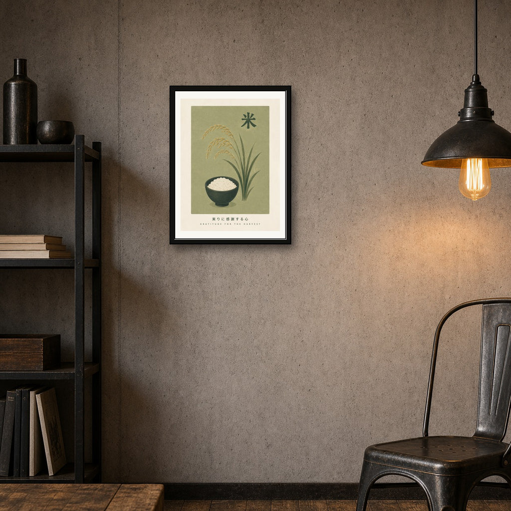 Minimalist Japanese Rice Harvest Art Print - Zen Home Decor in Six Sizes - corrected 3x4 room mockup