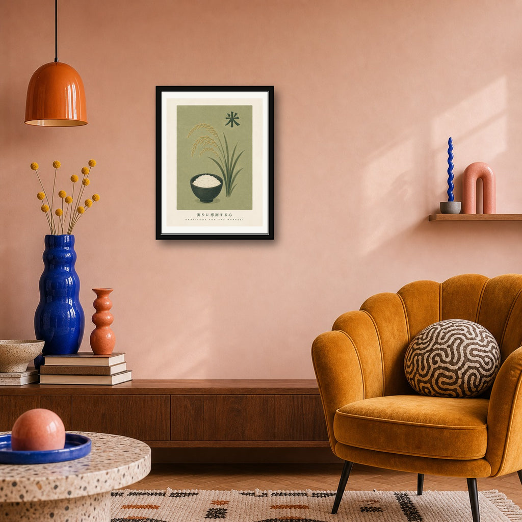 Minimalist Japanese Rice Harvest Art Print - Zen Home Decor in Six Sizes - corrected 3x4 room mockup