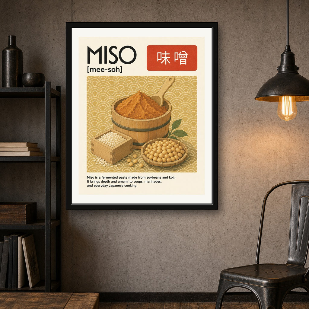 Miso Art Print: Japanese Foodie Poster, Cultural Kitchen Decor & Umami Wall Art in Various Sizes - corrected 4x5 room mockup