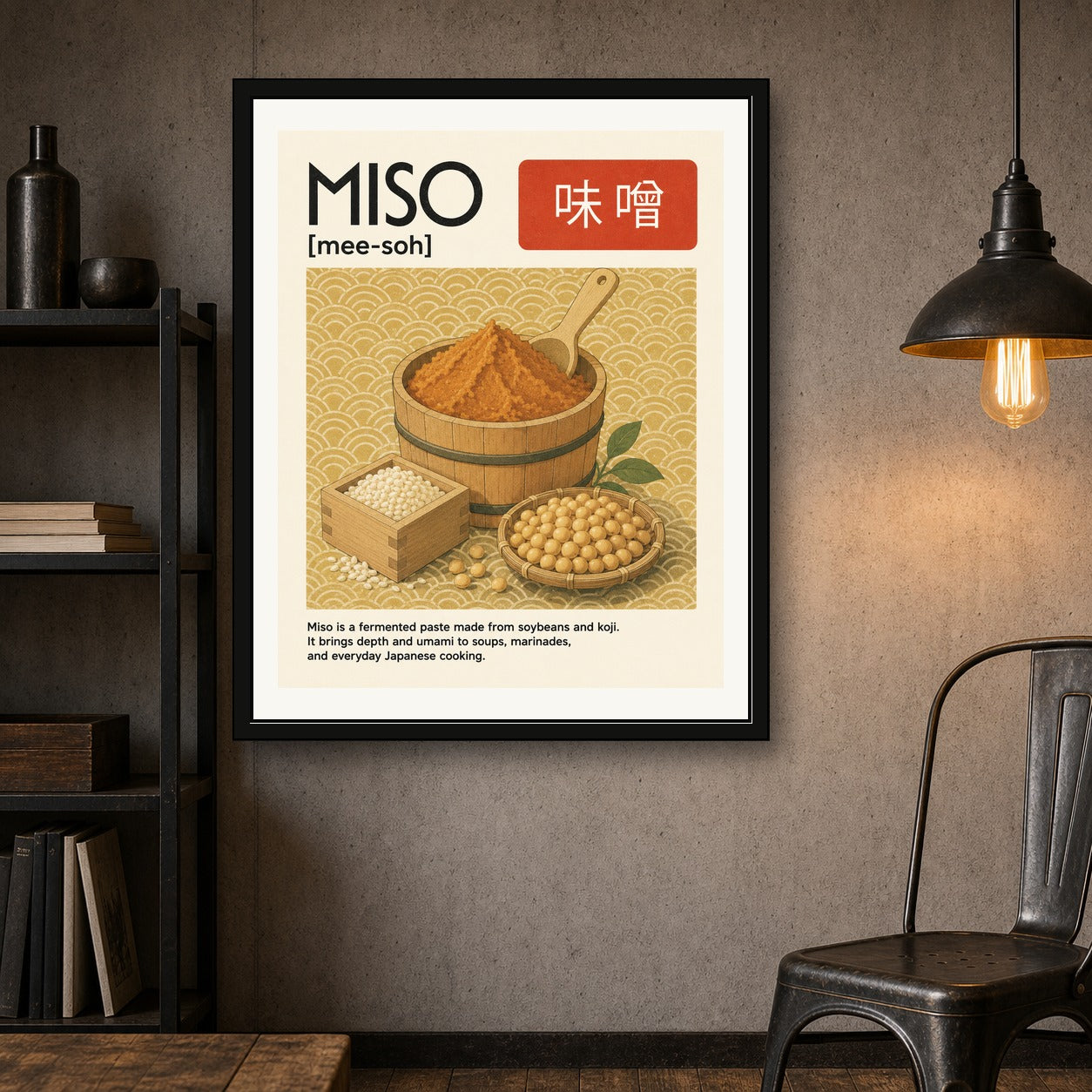 Miso Art Print: Japanese Foodie Poster, Cultural Kitchen Decor & Umami Wall Art in Various Sizes - corrected 4x5 room mockup