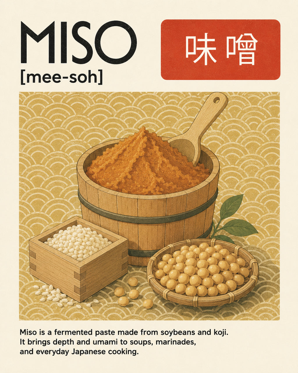 Miso Art Print: Japanese Foodie Poster, Cultural Kitchen Decor & Umami Wall Art in Various Sizes - corrected 4x5 flat artwork