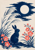 Moon Rabbit Reeds Japanese Retro Poster Print