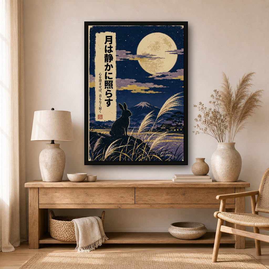 Moon Rabbit Susuki Poster, Japanese Nature Wall Art, Matte Print - A room mockup