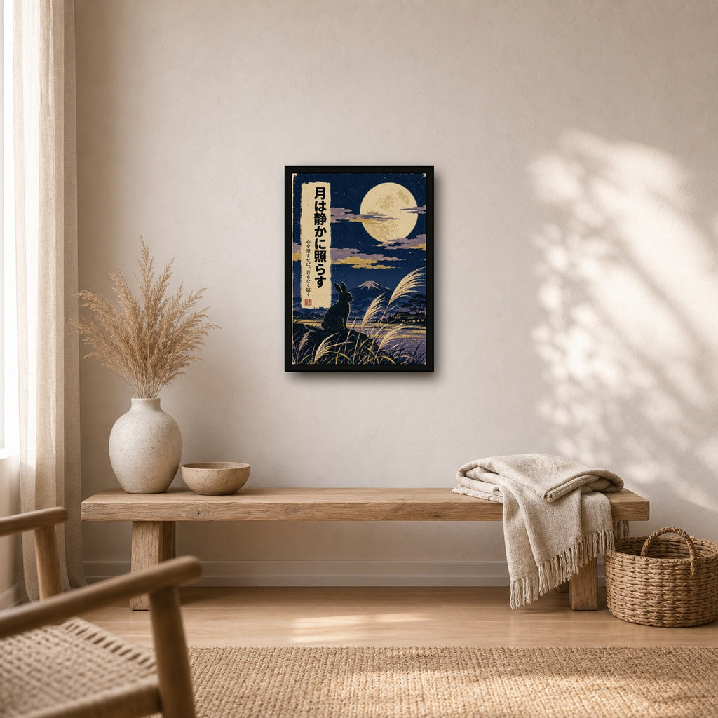 Moon Rabbit Susuki Poster, Japanese Nature Wall Art, Matte Print - A room mockup