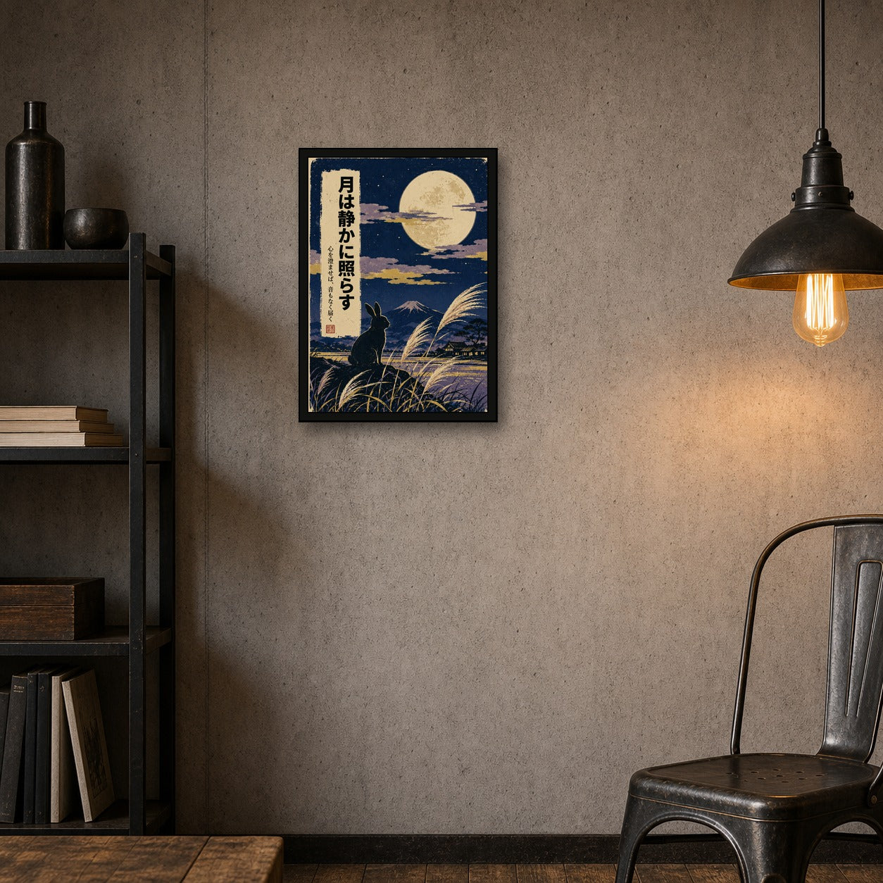 Moon Rabbit Susuki Poster, Japanese Nature Wall Art, Matte Print - A room mockup