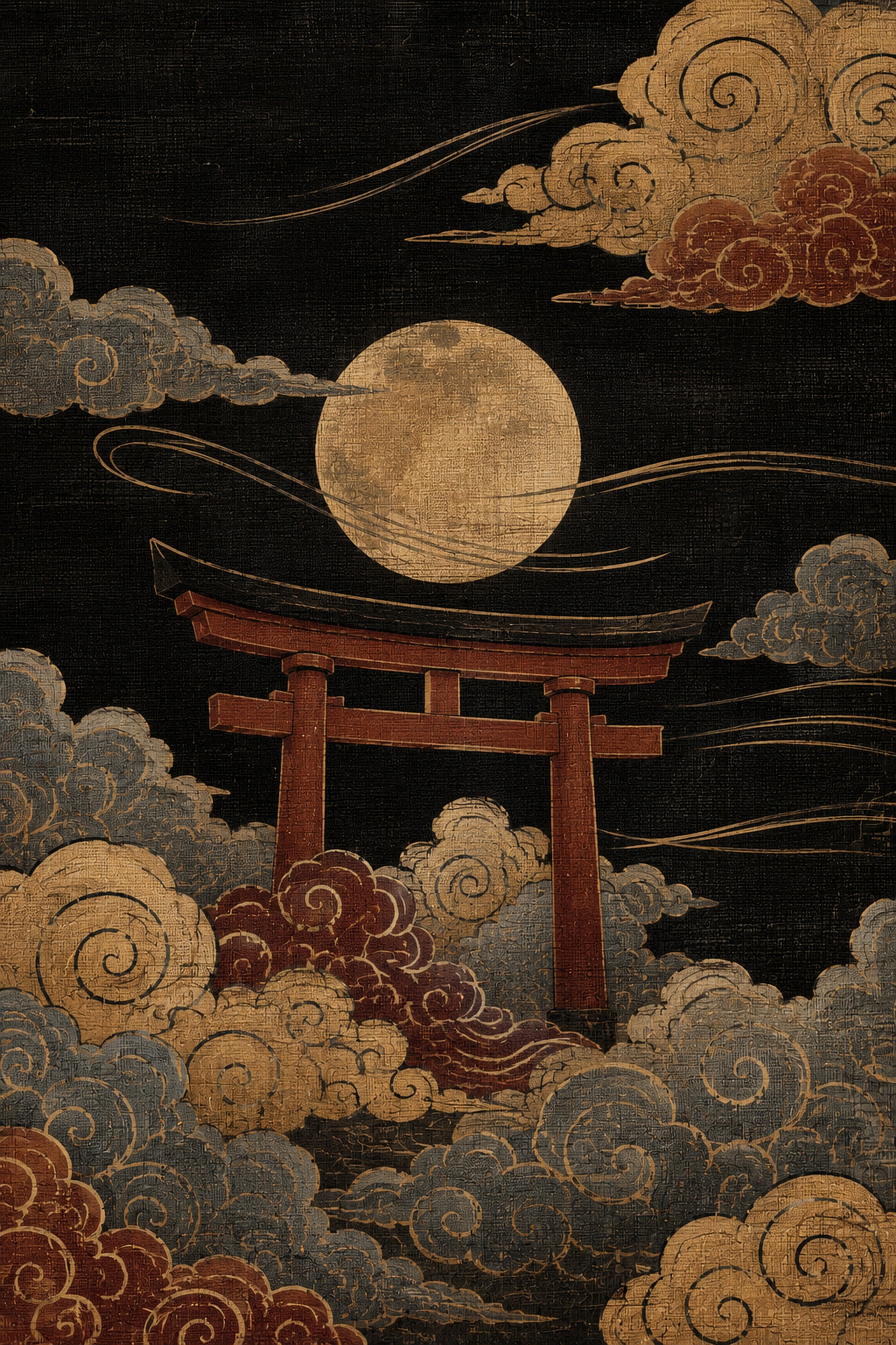Moon Torii Gate Clouds Japanese Retro Poster Print