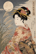 Moonlit Beauty Autumn Grass Ukiyoe Japanese inspired poster print for modern wall decor