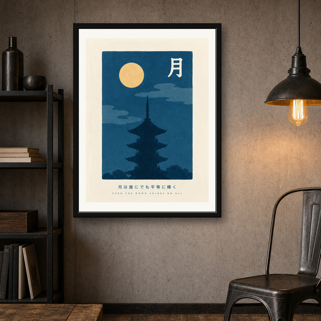 Moonlit Pagoda Art Print, Japanese Travel Decor in Six Sizes, Serene Asian Wall Art - corrected 3x4 room mockup