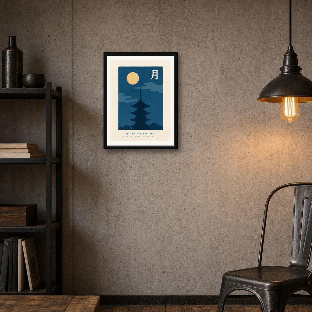 Moonlit Pagoda Art Print, Japanese Travel Decor in Six Sizes, Serene Asian Wall Art - corrected 3x4 room mockup
