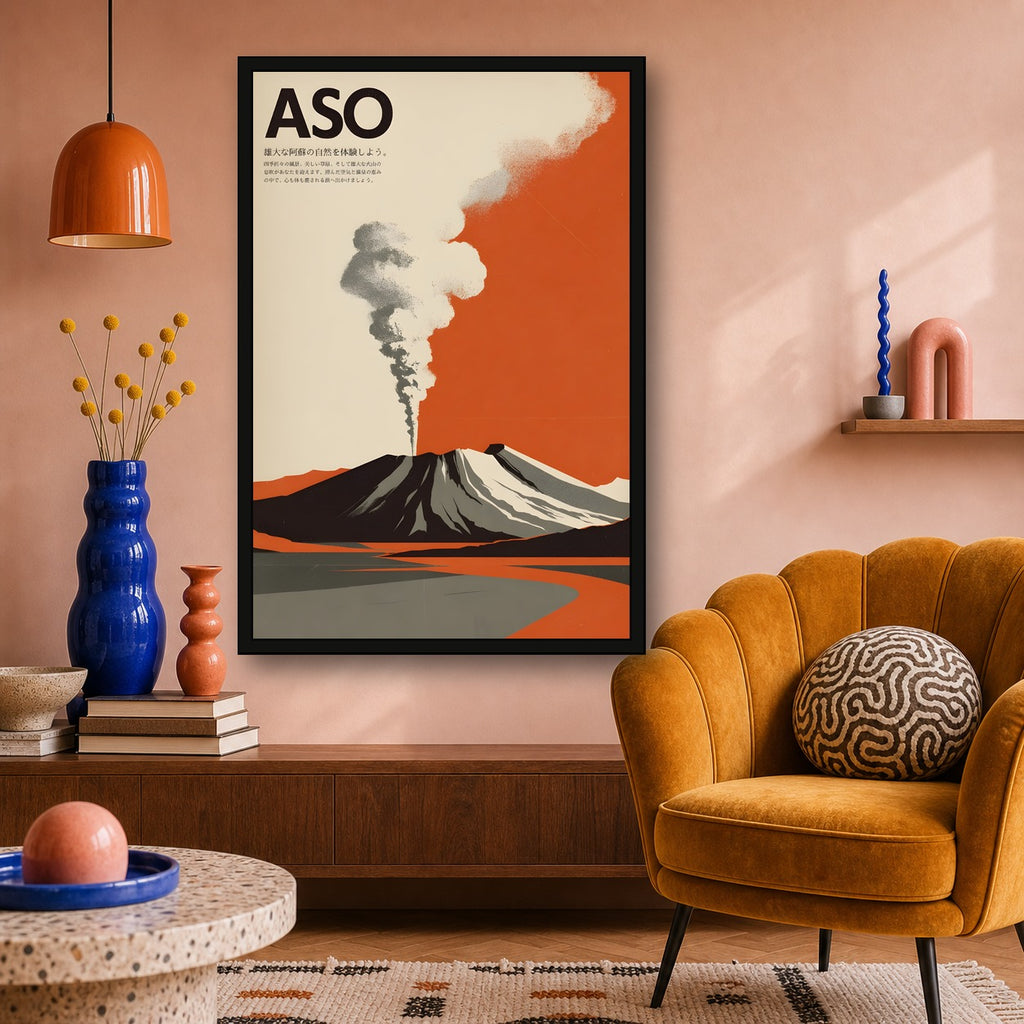 Mount Aso Japan Travel Poster - 2x3 room mockup
