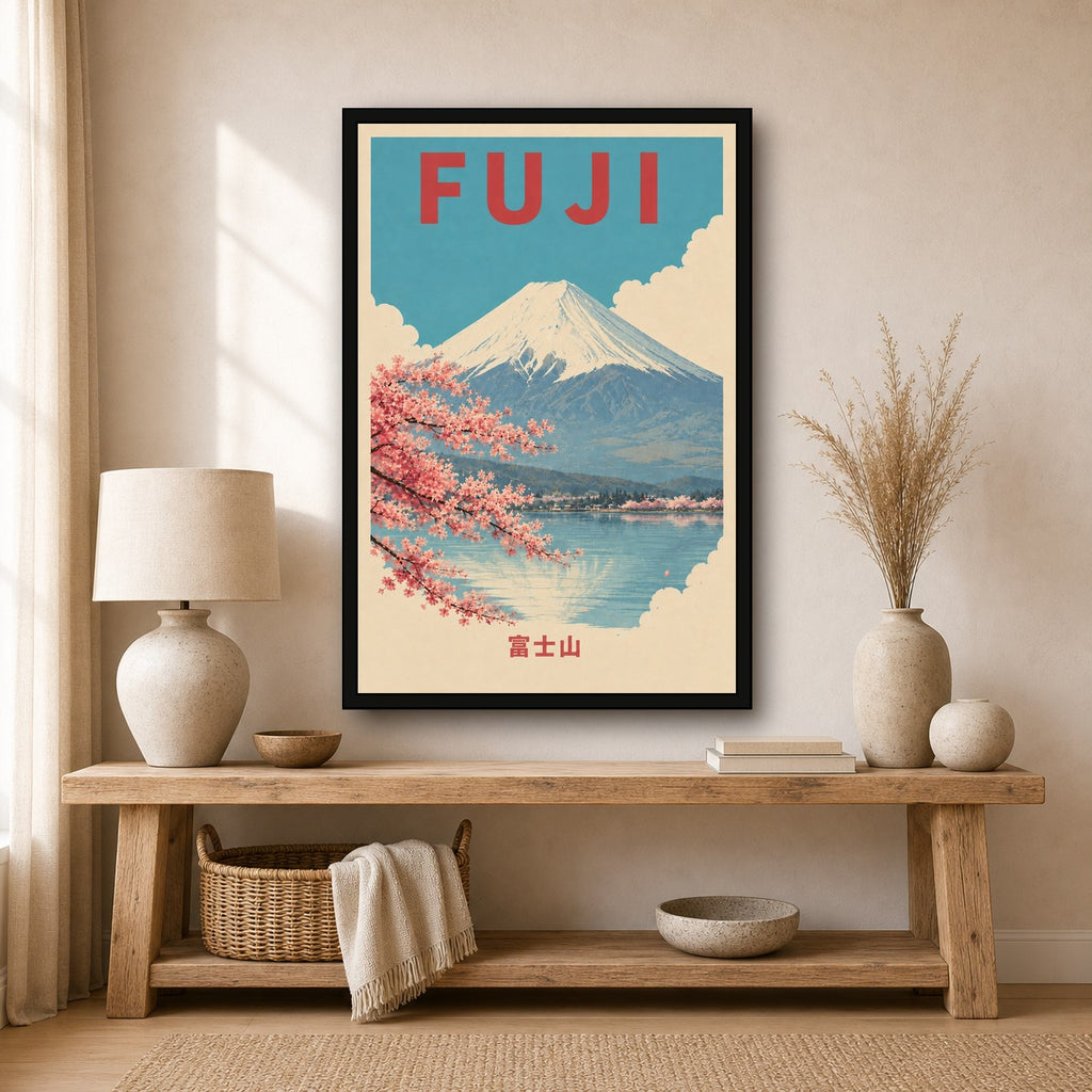 Mount Fuji Lake Travel Japanese Retro Poster Print - 2x3 room mockup