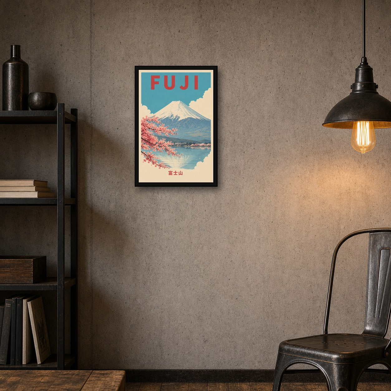 Mount Fuji Lake Travel Japanese Retro Poster Print - 2x3 room mockup
