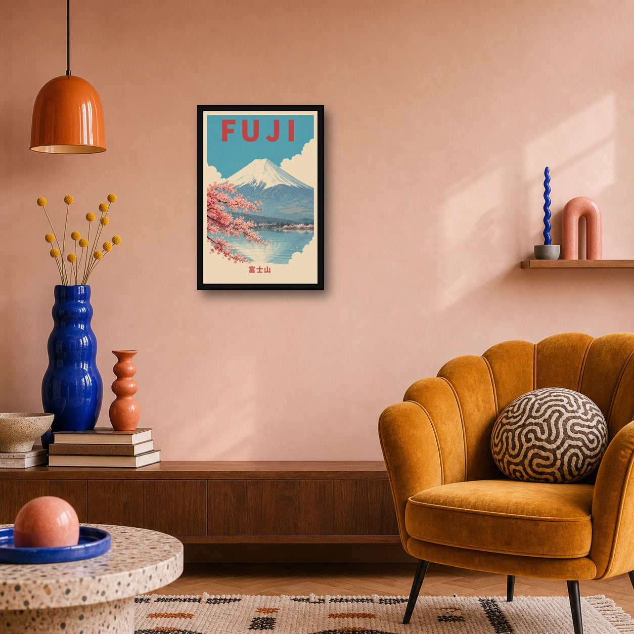 Mount Fuji Lake Travel Japanese Retro Poster Print - 2x3 room mockup