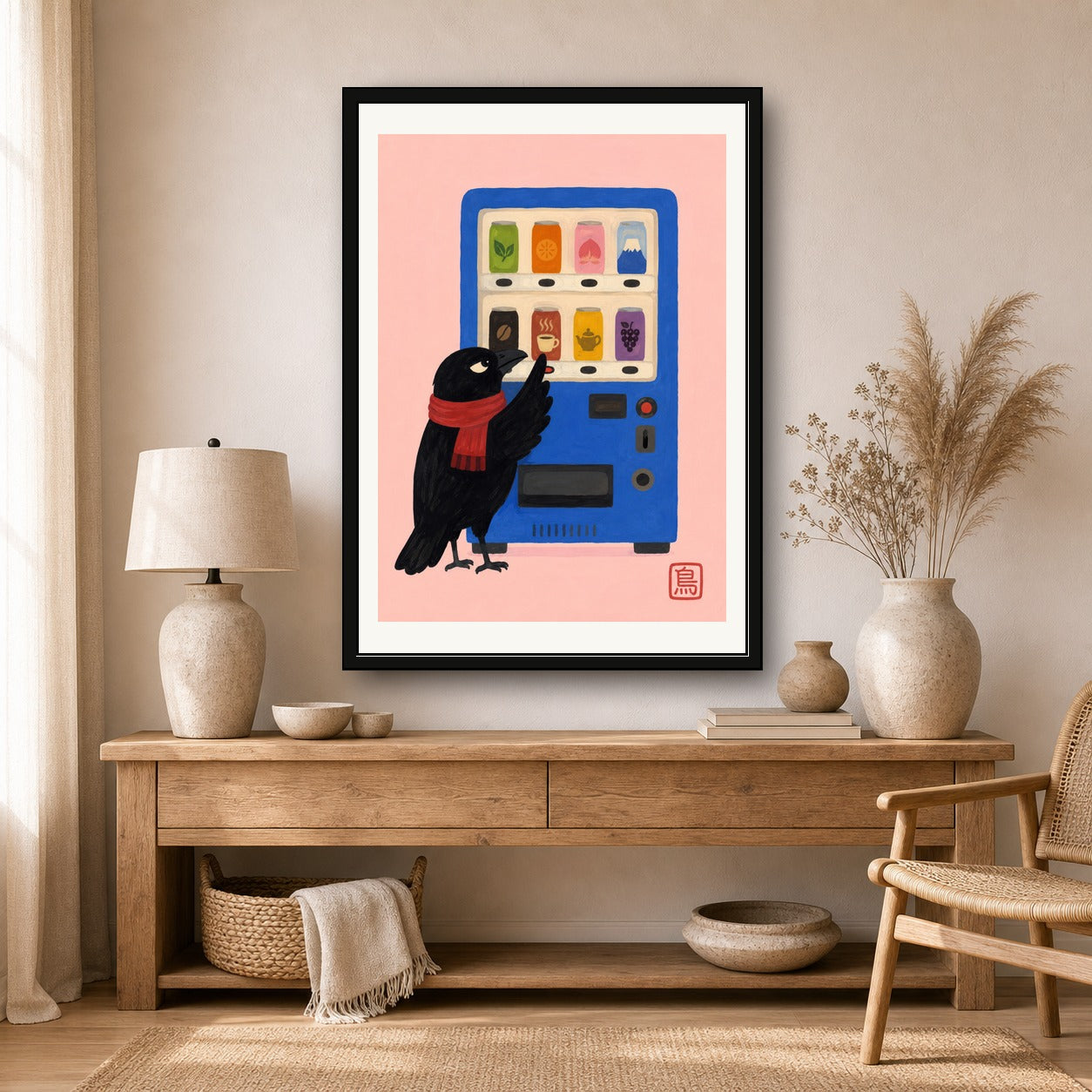 Mount Fuji Vending Machine Art Print, Japanese Crow Cafe Poster, Cute Japan Travel Decor in Six Sizes - corrected A room mockup