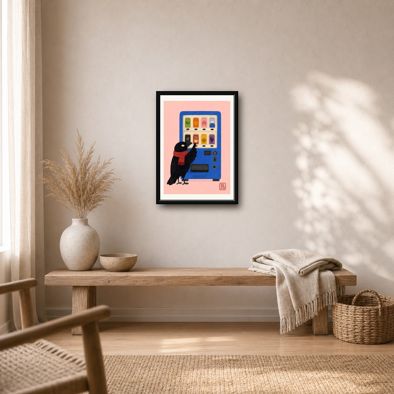 Mount Fuji Vending Machine Art Print, Japanese Crow Cafe Poster, Cute Japan Travel Decor in Six Sizes - corrected A room mockup