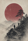 Mountain Path Red Sun Poster, Japanese Landscape Wall Art, Travel Print - full A artwork