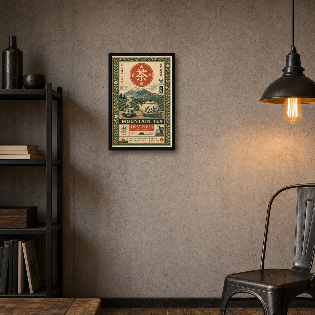 Mountain Tea First Flush Japanese Retro Poster Print - 2x3 room mockup