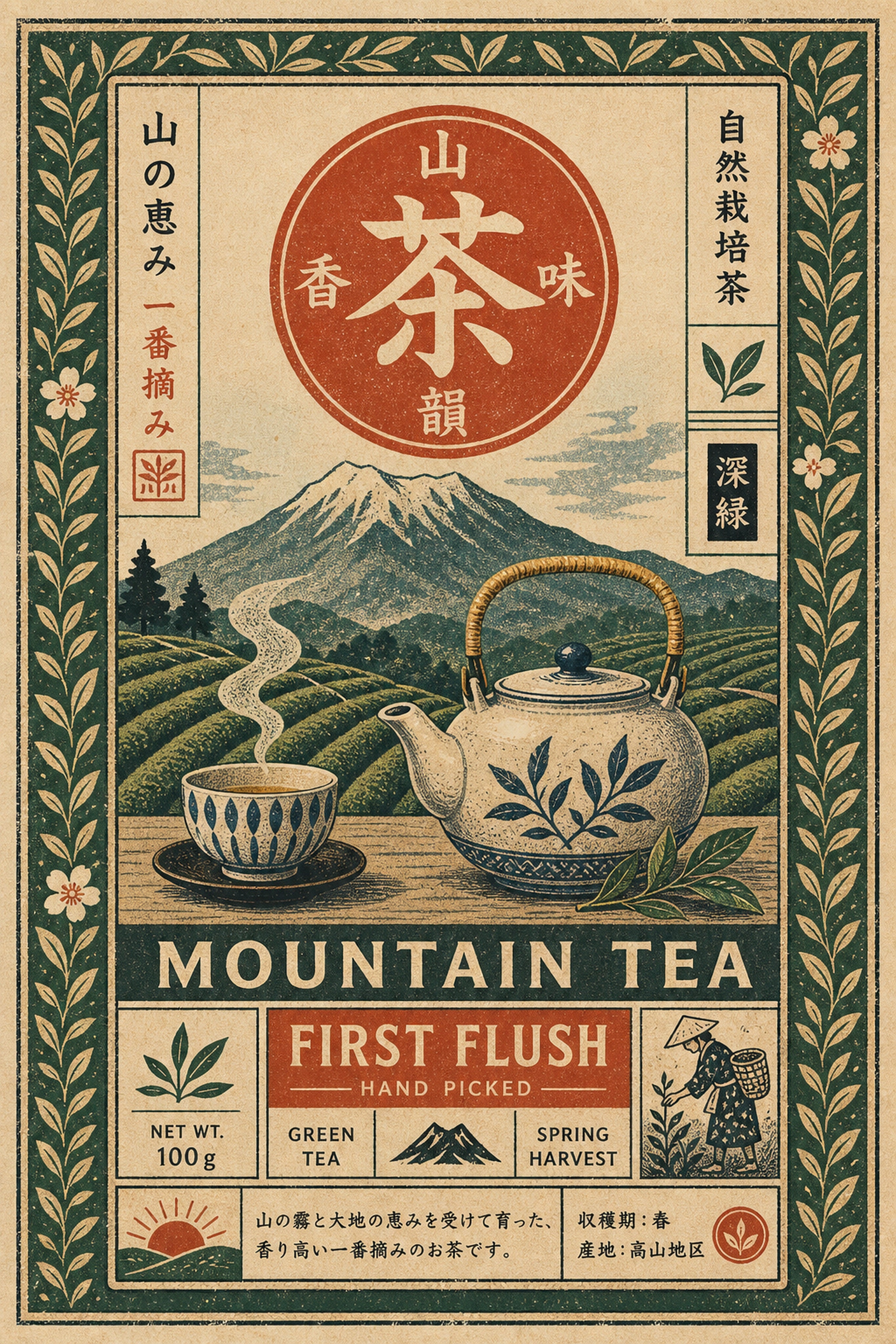 Mountain Tea First Flush Japanese Retro Poster Print