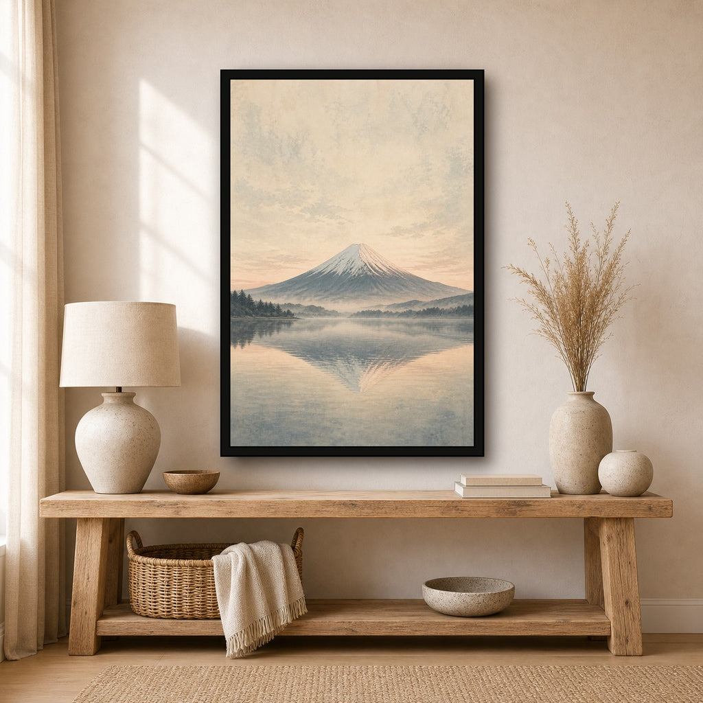 Mutedfujilake 02 Center Japanese Retro Poster Print - 2x3 room mockup
