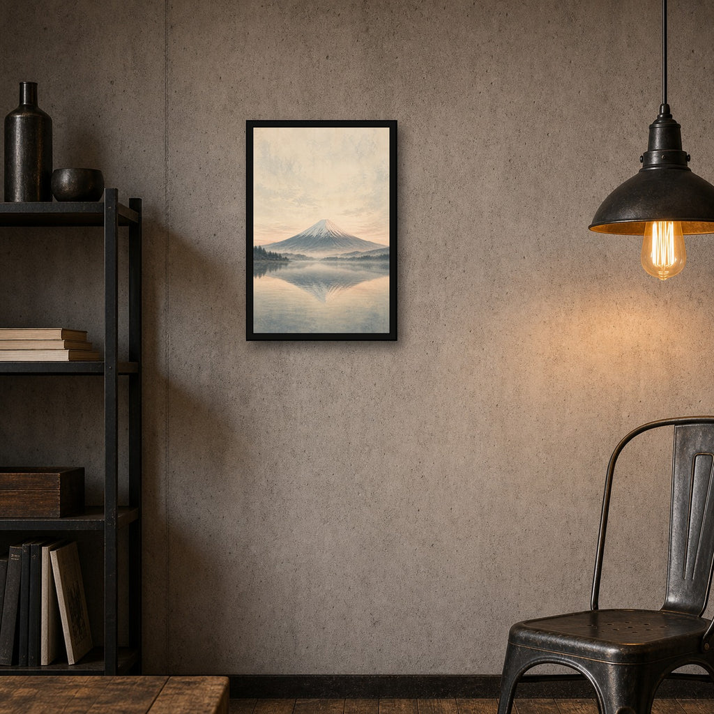 Mutedfujilake 02 Center Japanese Retro Poster Print - 2x3 room mockup
