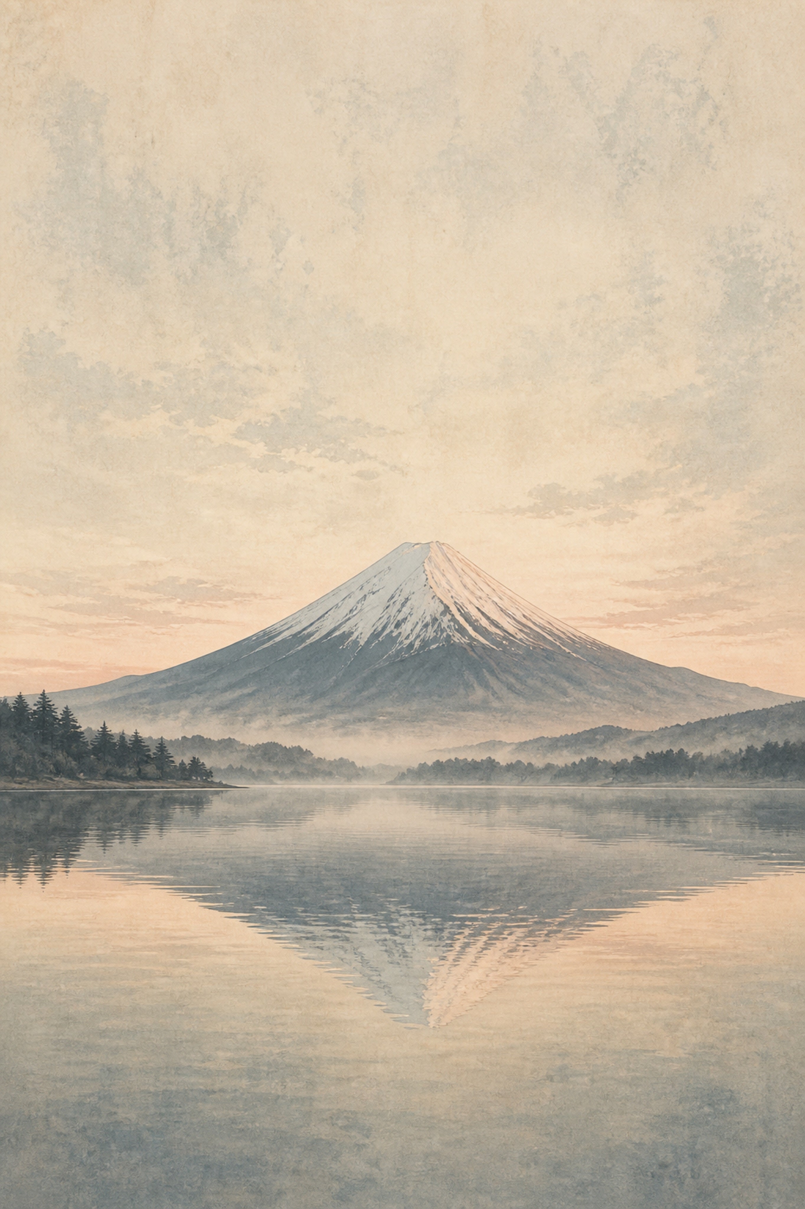 Mutedfujilake 02 Center Japanese Retro Poster Print