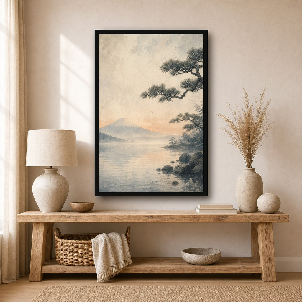 Mutedfujilake 03 Right Japanese Retro Poster Print - 2x3 room mockup