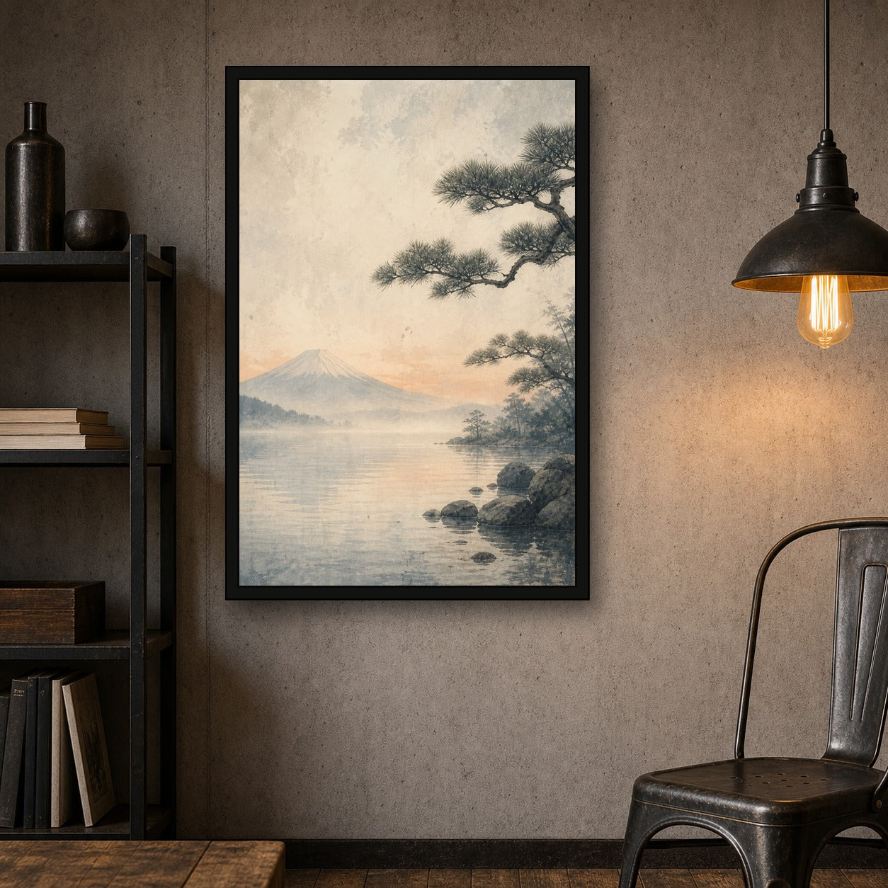 Mutedfujilake 03 Right Japanese Retro Poster Print - 2x3 room mockup