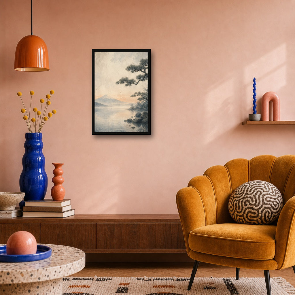 Mutedfujilake 03 Right Japanese Retro Poster Print - 2x3 room mockup
