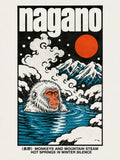 Nagano Hot Springs Poster, Japanese Snow Monkey Wall Art, Vintage Travel Print - corrected 3x4 flat artwork