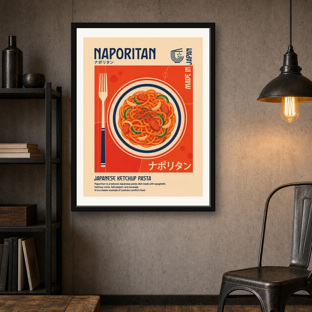 Naporitan Pasta Japanese Ketchup Comfort Food Poster | Retro Foodie Wall Art Print in Various Sizes - corrected 3x4 room mockup