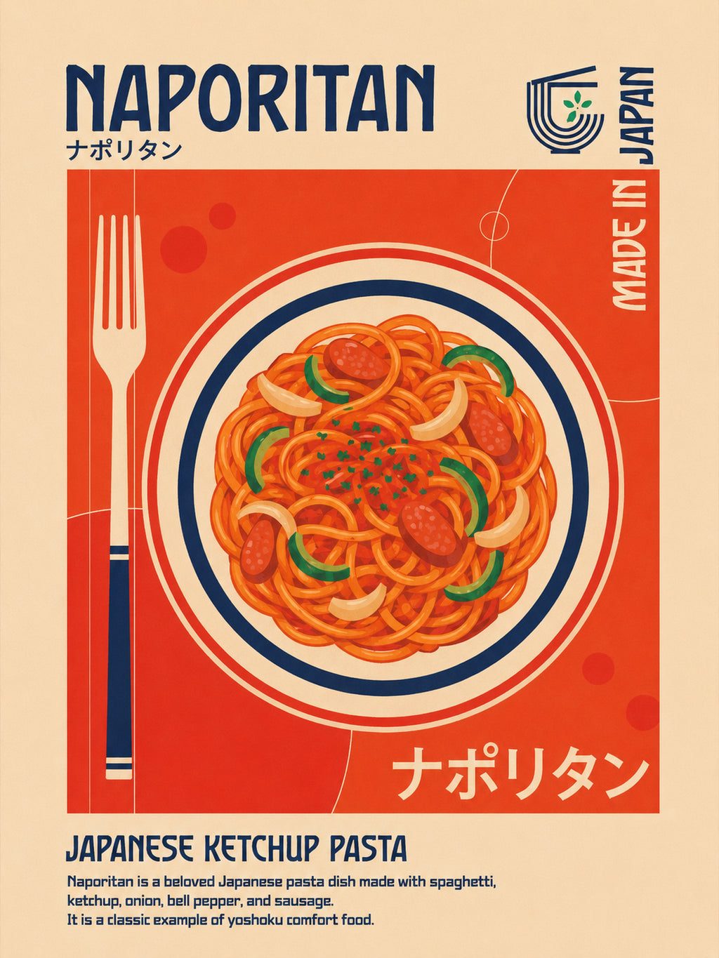 Naporitan Pasta Japanese Ketchup Comfort Food Poster | Retro Foodie Wall Art Print in Various Sizes - corrected 3x4 flat artwork
