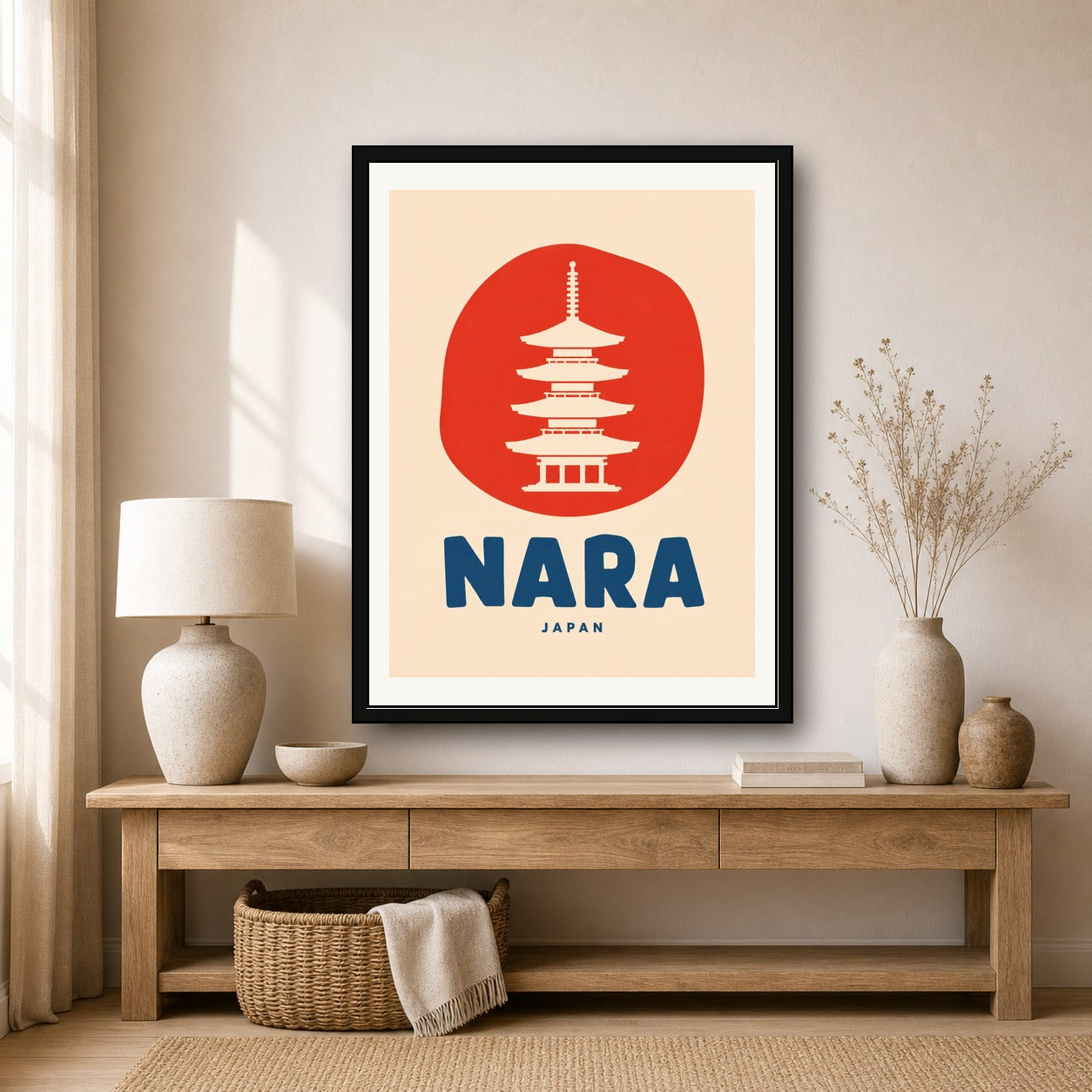 Nara Japan Pagoda Poster | Vintage Japanese Travel Wall Art in Your Choice of Six Sizes - corrected 3x4 room mockup