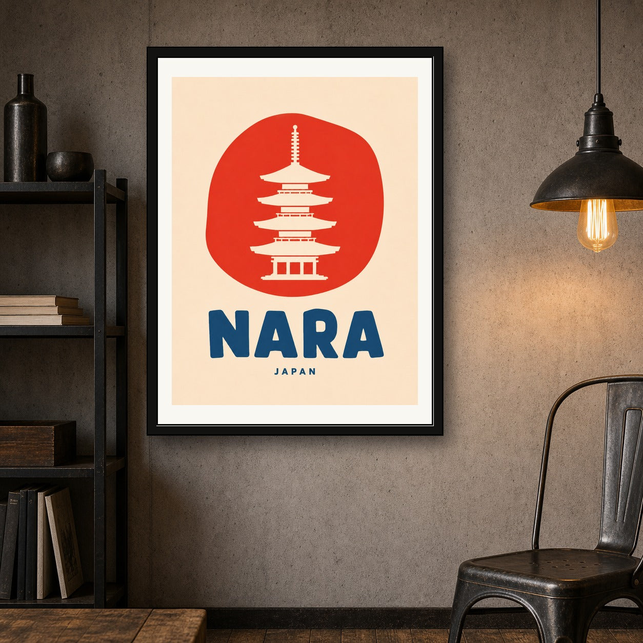 Nara Japan Pagoda Poster | Vintage Japanese Travel Wall Art in Your Choice of Six Sizes - corrected 3x4 room mockup