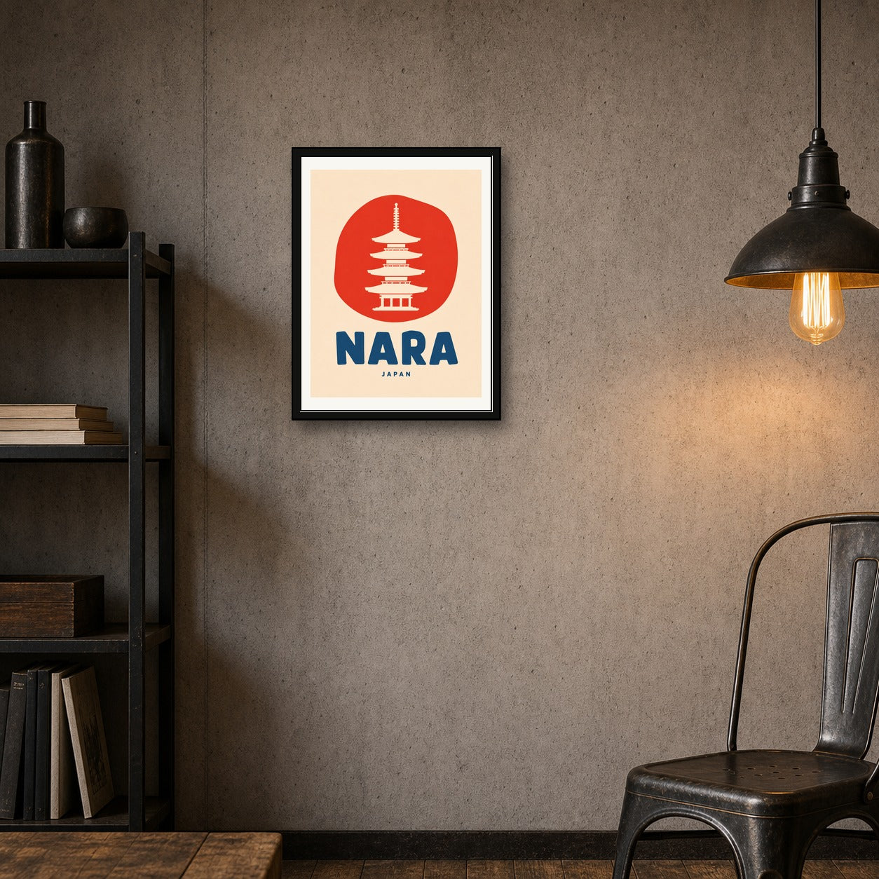 Nara Japan Pagoda Poster | Vintage Japanese Travel Wall Art in Your Choice of Six Sizes - corrected 3x4 room mockup