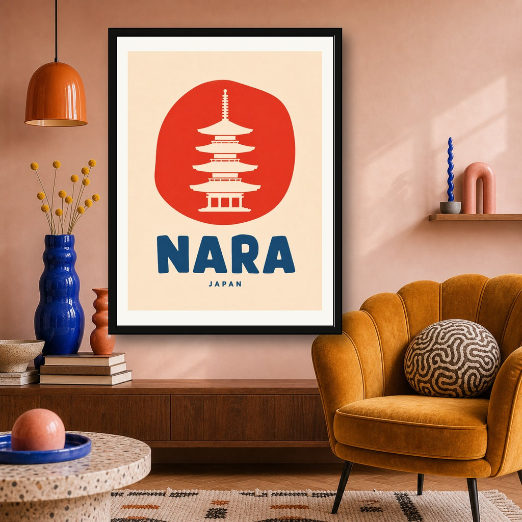 Nara Japan Pagoda Poster | Vintage Japanese Travel Wall Art in Your Choice of Six Sizes - corrected 3x4 room mockup