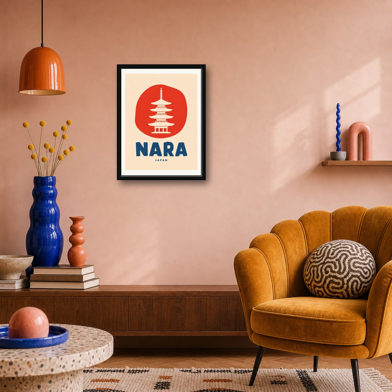 Nara Japan Pagoda Poster | Vintage Japanese Travel Wall Art in Your Choice of Six Sizes - corrected 3x4 room mockup