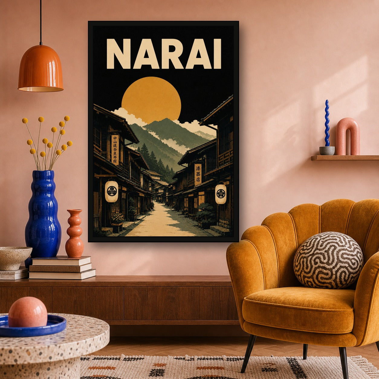 Narai Post Town Japanese Retro Poster Print - 2x3 room mockup