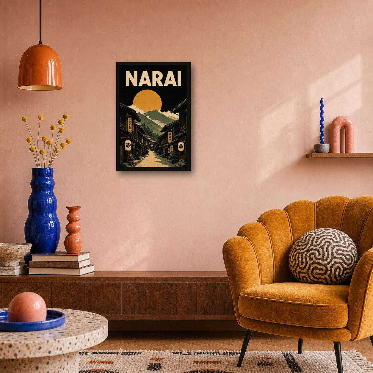 Narai Post Town Japanese Retro Poster Print - 2x3 room mockup