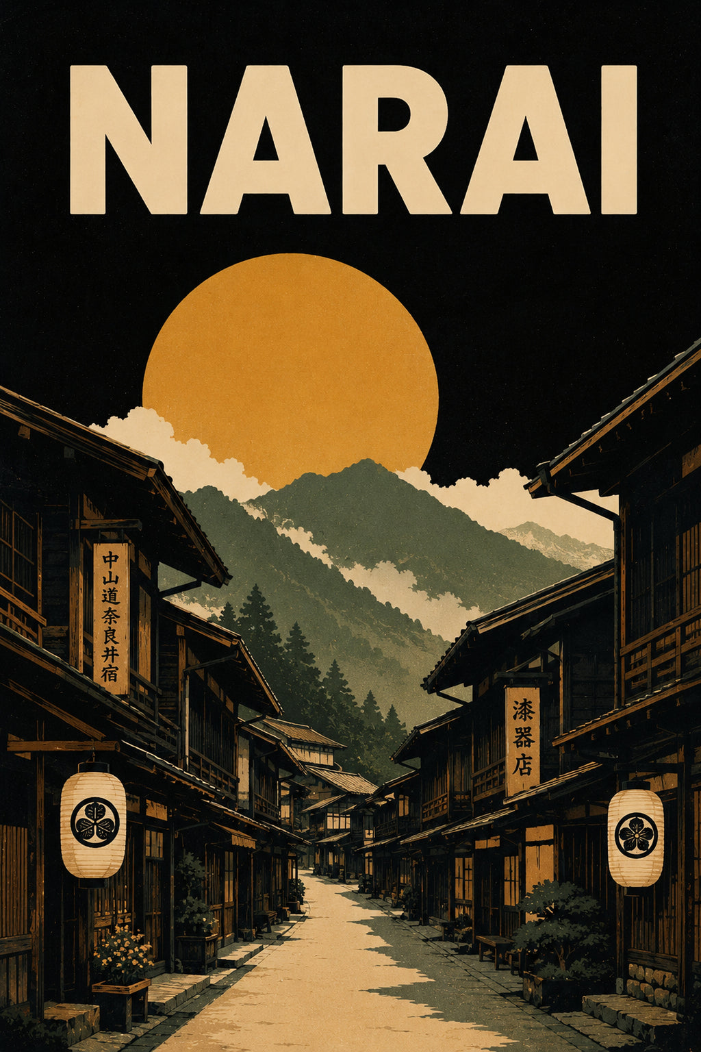 Narai Post Town Japanese Retro Poster Print