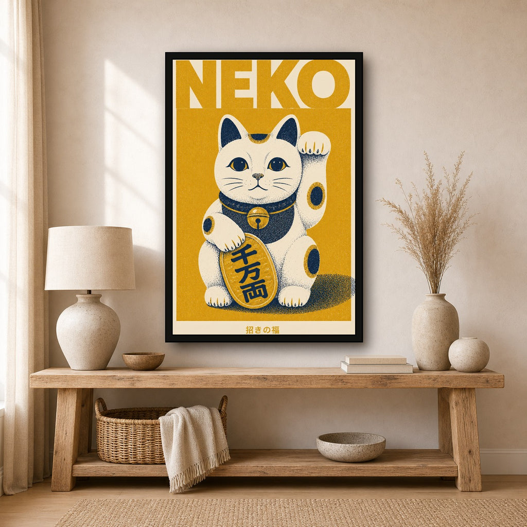 Neko Lucky Cat Poster Japanese Retro Poster Print - 2x3 room mockup