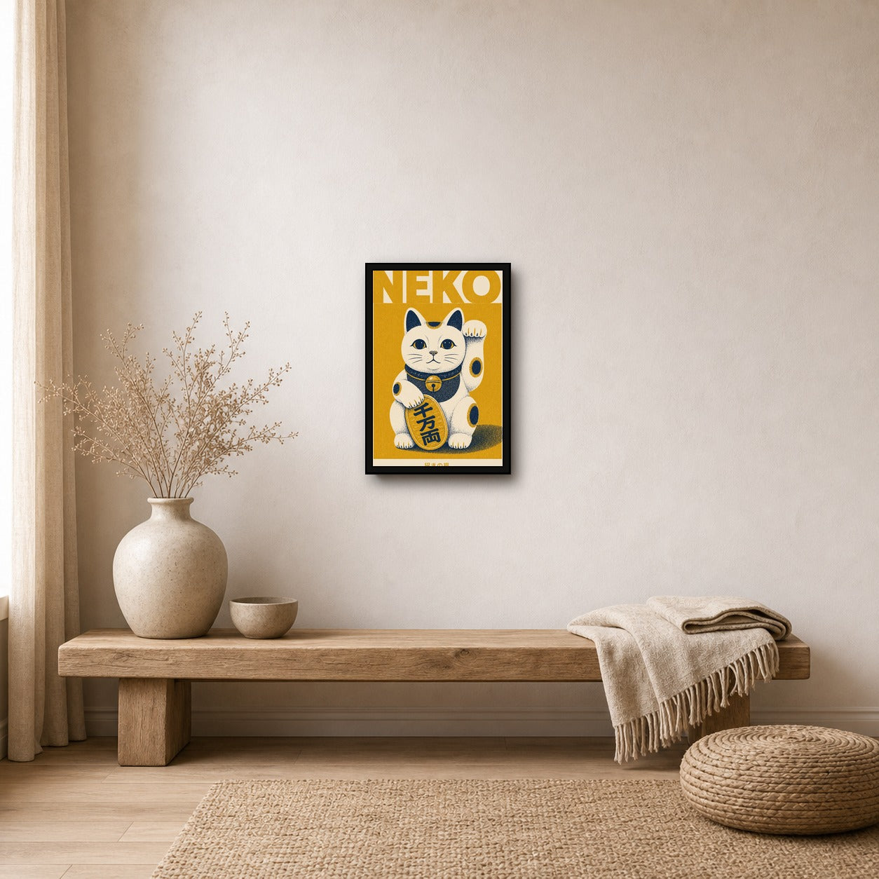 Neko Lucky Cat Poster Japanese Retro Poster Print - 2x3 room mockup
