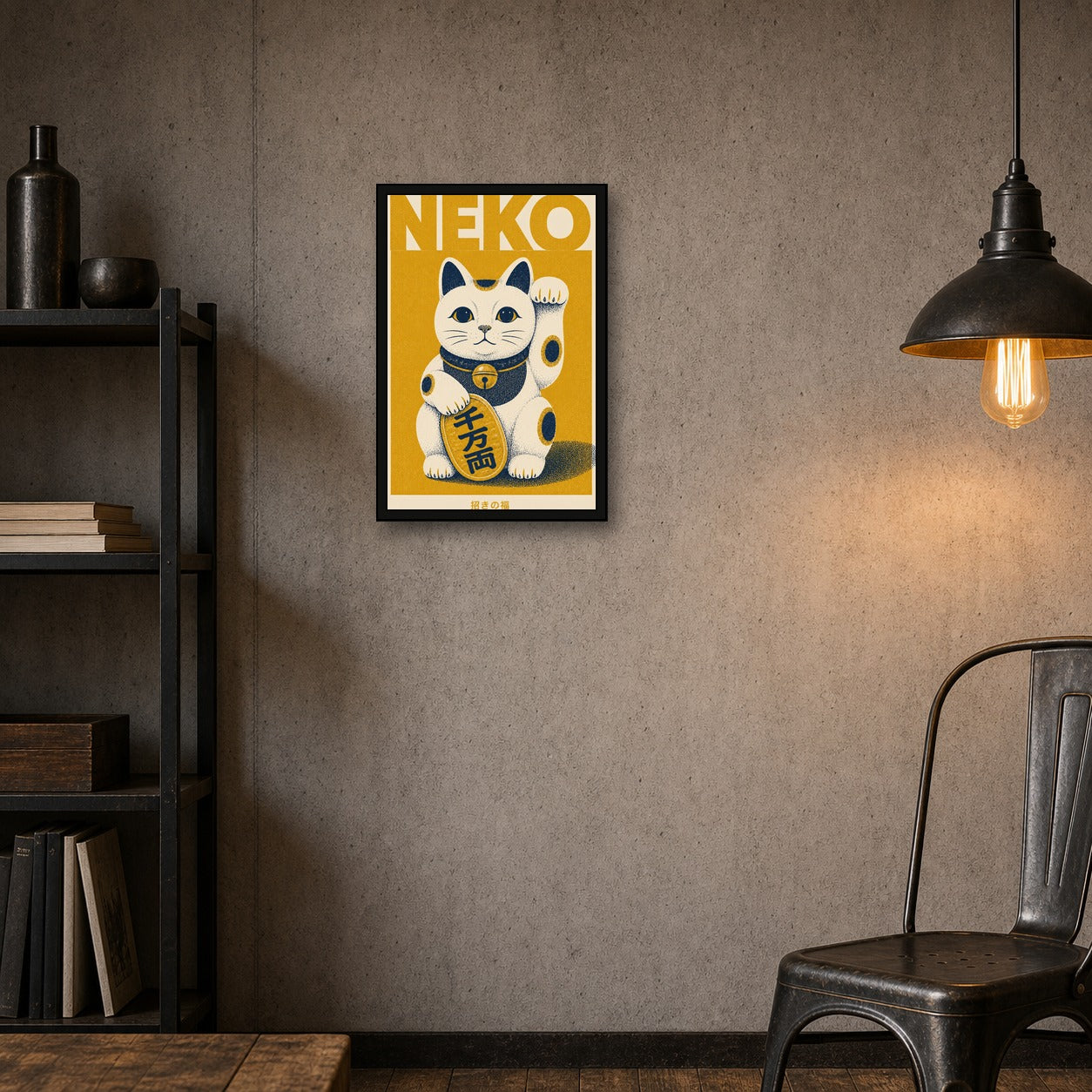 Neko Lucky Cat Poster Japanese Retro Poster Print - 2x3 room mockup