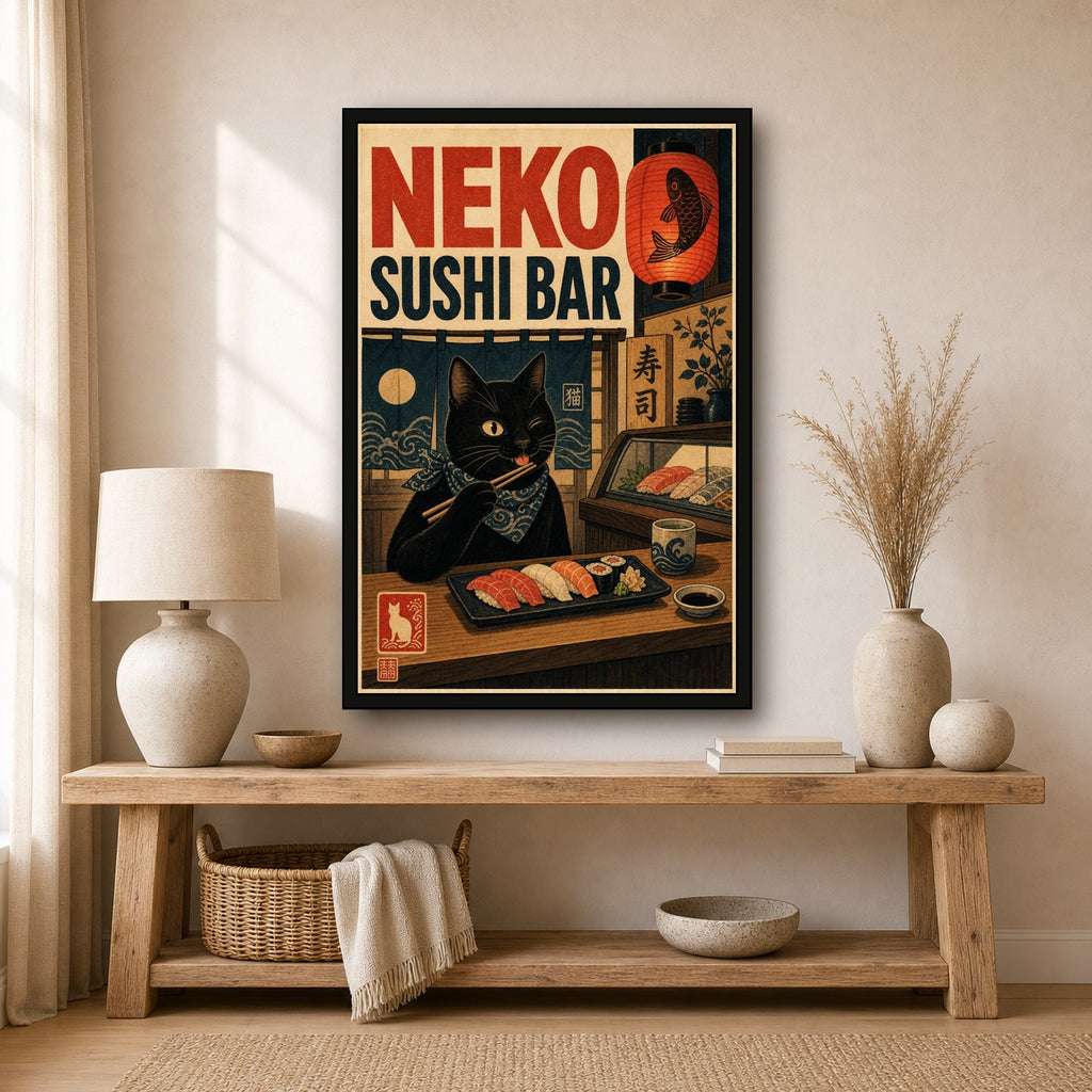 Nekosushibar Japanese Retro Poster Print - 2x3 room mockup