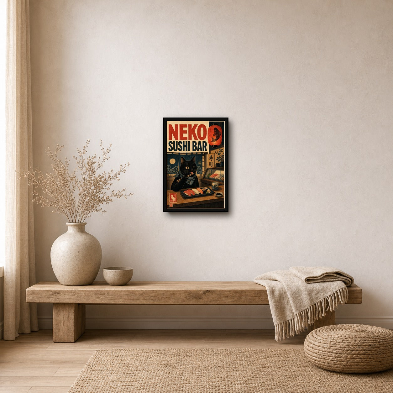 Nekosushibar Japanese Retro Poster Print - 2x3 room mockup