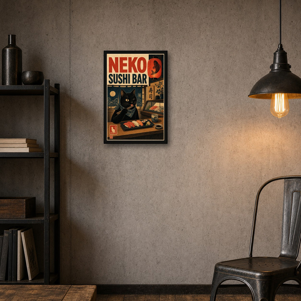 Nekosushibar Japanese Retro Poster Print - 2x3 room mockup