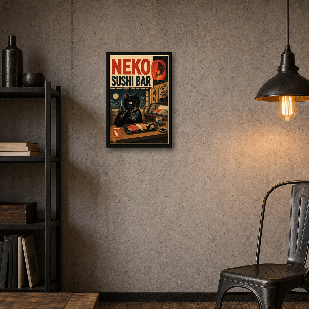 Nekosushibar Japanese Retro Poster Print - 2x3 room mockup