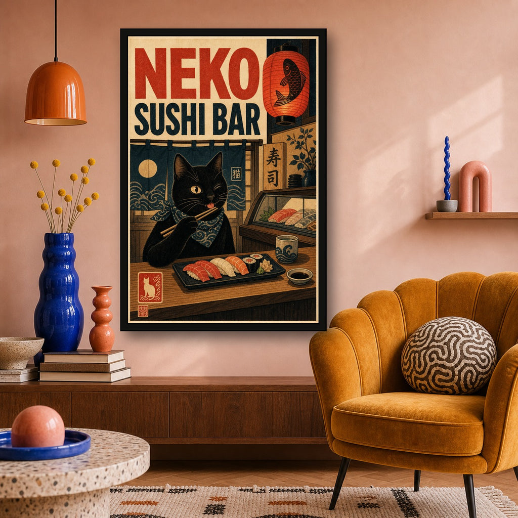 Nekosushibar Japanese Retro Poster Print - 2x3 room mockup