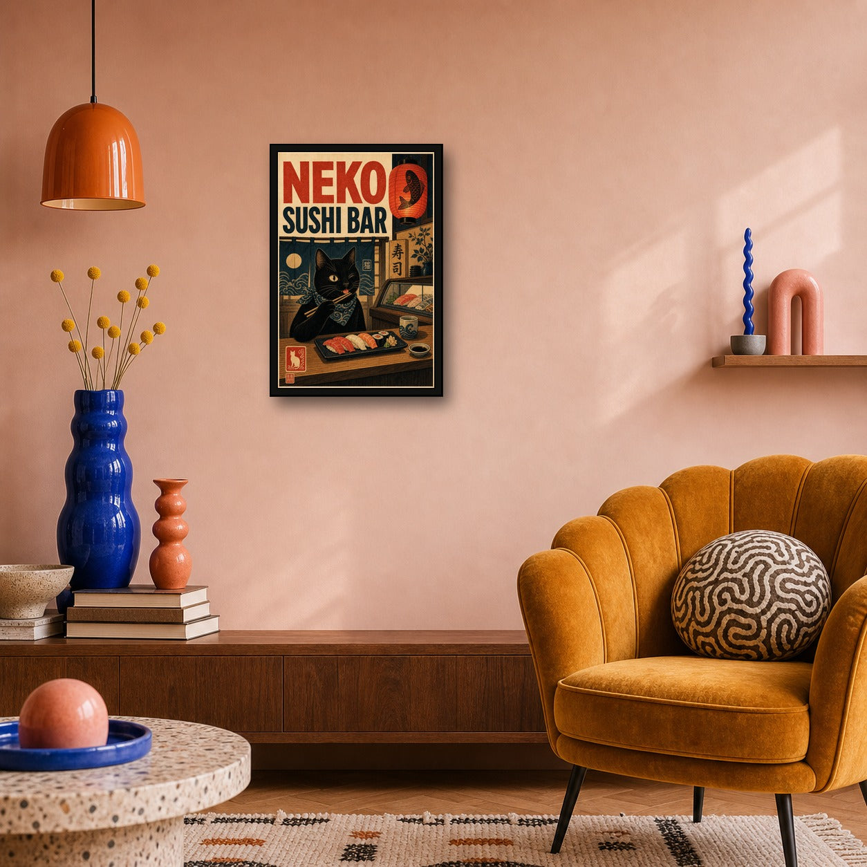 Nekosushibar Japanese Retro Poster Print - 2x3 room mockup