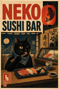 Nekosushibar Japanese Retro Poster Print
