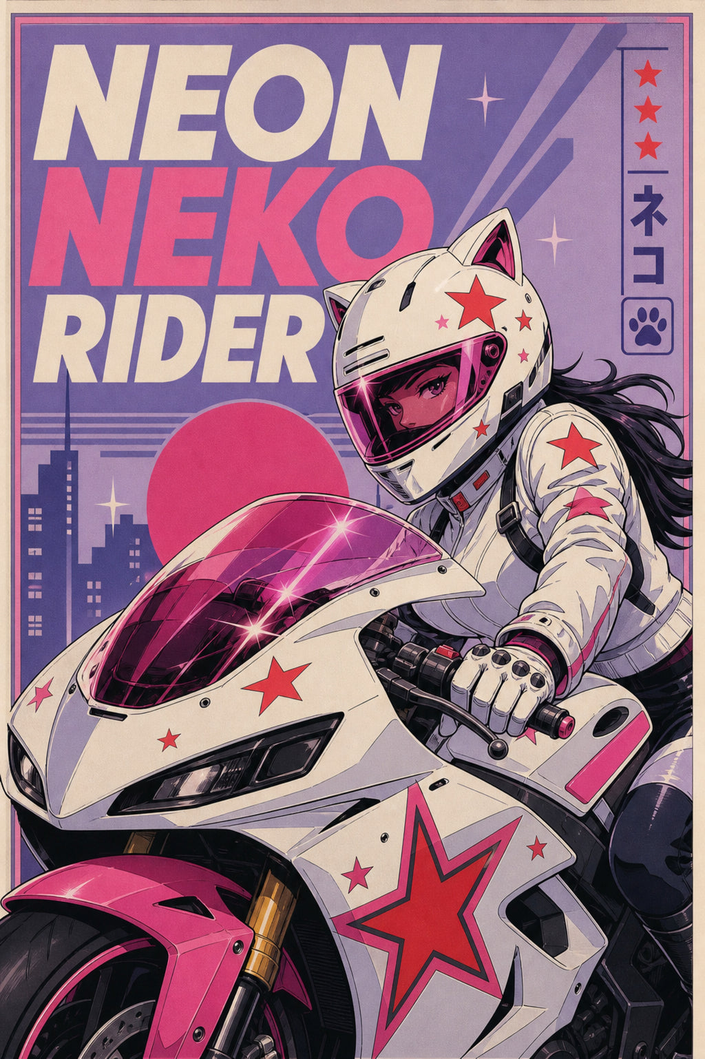Neonnekorider Japanese Retro Poster Print